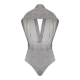Hooded open‑back draped wool‑blend jersey bodysuit