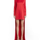 Asymmetric scarf-detail crêpe cocktail dress