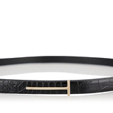 Shiny stamped embossed slim T belt