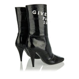 Sliced square tape ankle leather boots