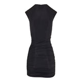 Crystal brooch embellished ruched mini dress