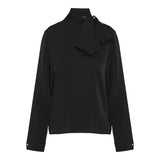 Long-sleeve silk tie-neck blouse