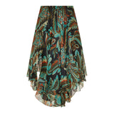 Asymmetric silk printed midi skirt