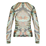 Meshed long-sleeved printed top