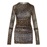 Ruched leopard print mini dress