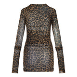 Ruched leopard print mini dress