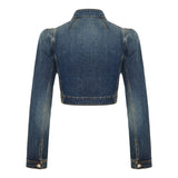 High-neck cropped denim jacket