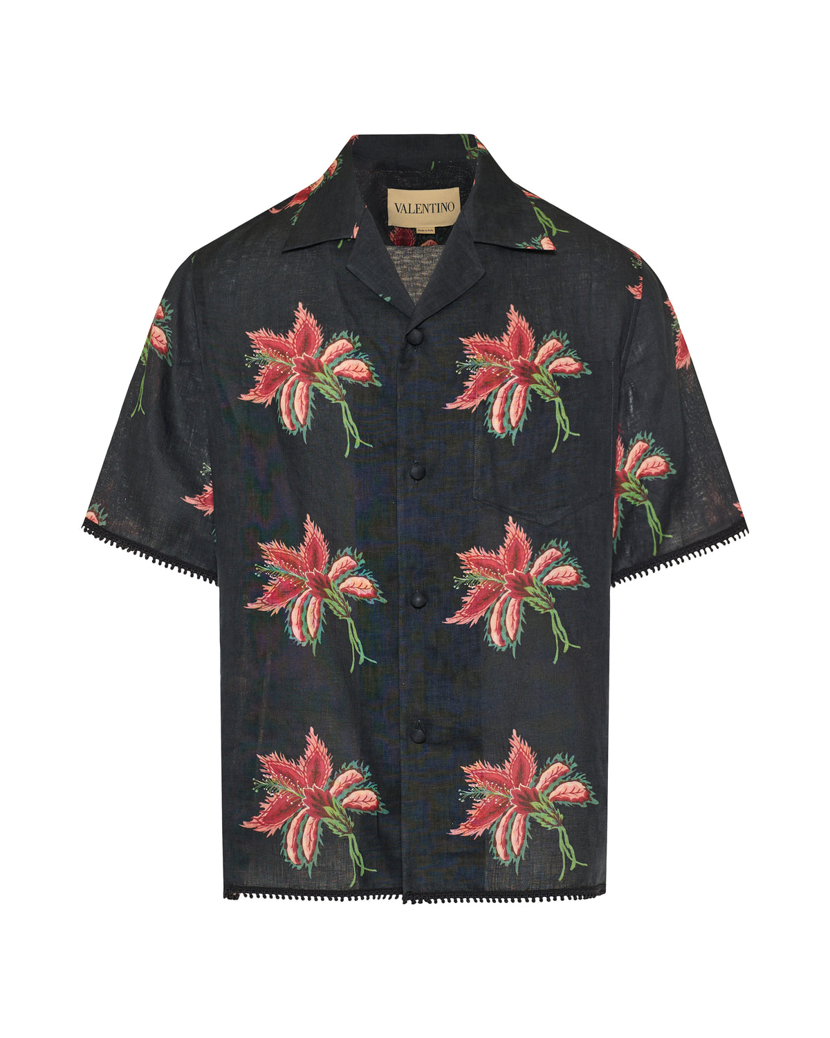Valentino Garavani Floral lace-trimmed linen bowling shirt – Luisa 
