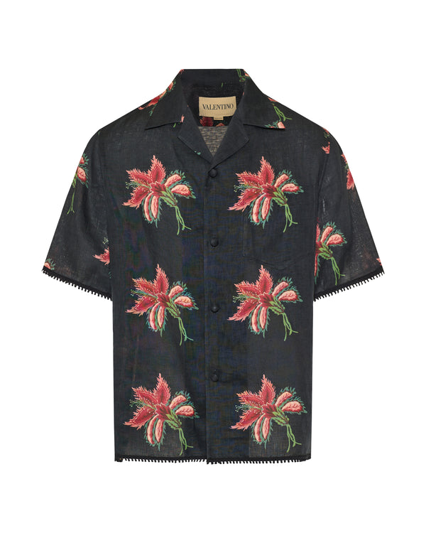 Valentino Garavani Floral lace-trimmed linen bowling shirt