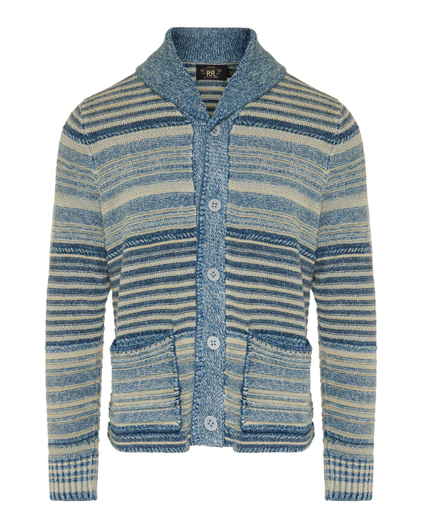 RRL Indigo striped cotton-linen cardigan