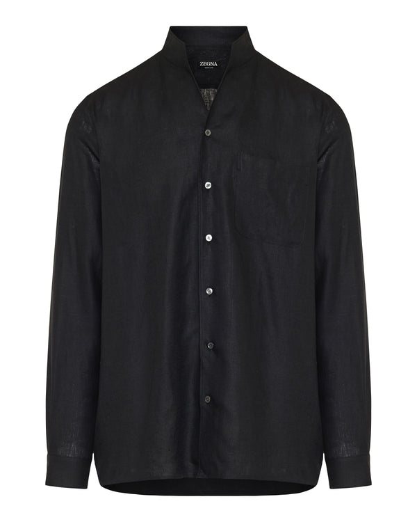 Stand-up collar linen shirt