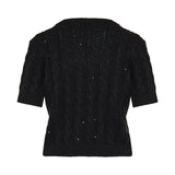 Sequin‑Embellished cable‑knit sweater
