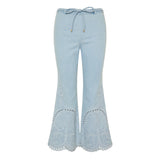 Cropped wide‑leg embroidered denim jeans