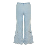 Cropped wide‑leg embroidered denim jeans