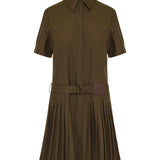 Pleated cotton-blend dress
