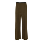 Leather‑trimmed pleated wool flared trousers