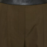 Leather‑trimmed pleated wool flared trousers