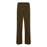 Leather‑trimmed pleated wool flared trousers