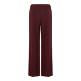 Leather‑trimmed pleated wool flared trousers