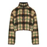 Checked teddy zipper jacket