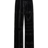 Devoré velvet wide‑leg trousers