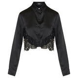 Versace Lace‑trimmed satin shirt