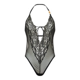 Embroidered lace‑trim bodysuit