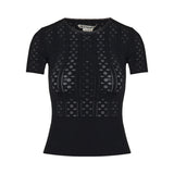 Bow-detailed pointelle knit t-shirt