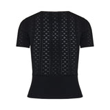 Bow-detailed pointelle knit t-shirt