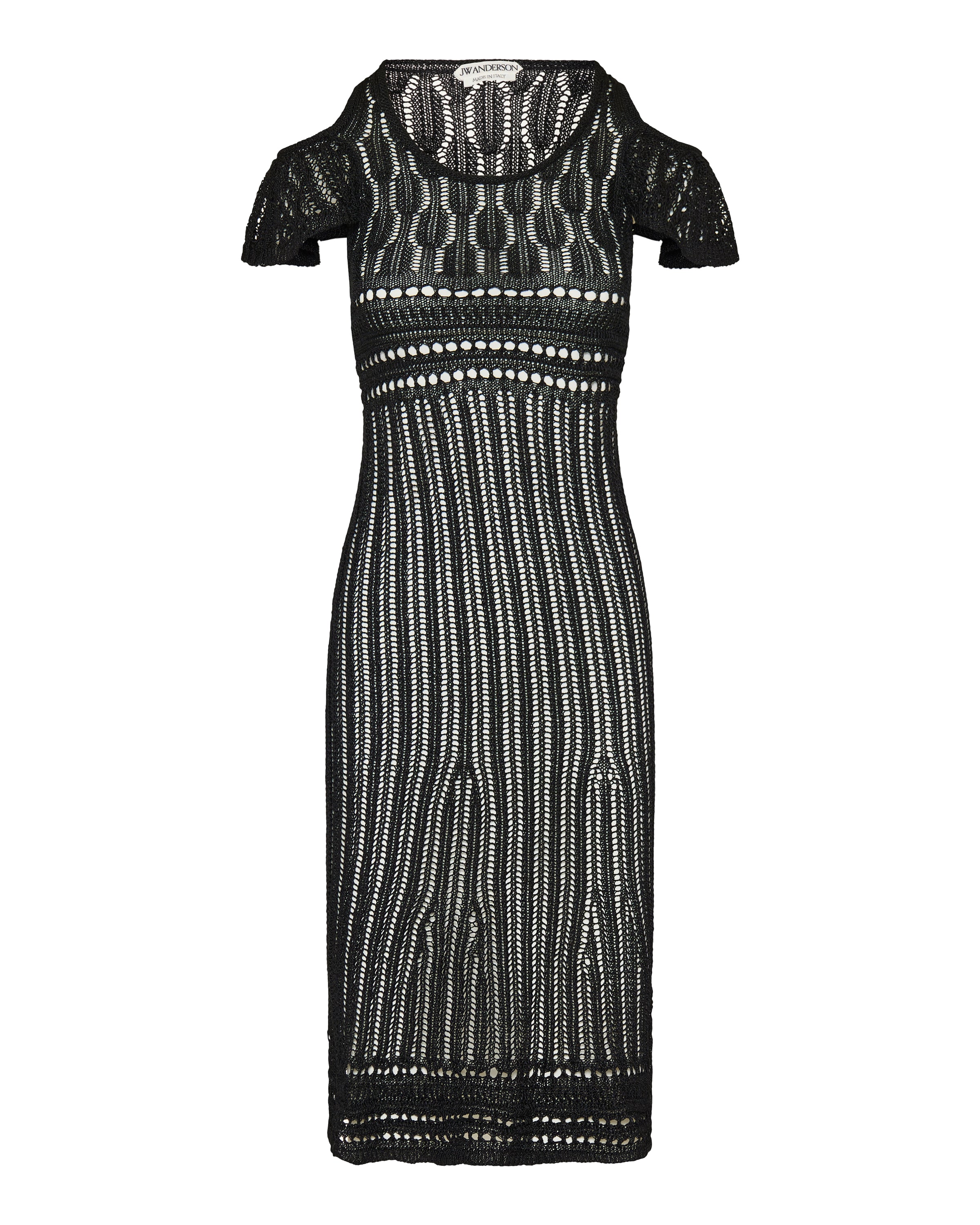 jw anderson crochet mini dress WOMENS SNOWDROP DETAIL CROCHET DRESS IN BLACK in BLACK KW1572YN0536999S