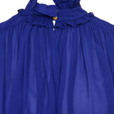 Maxi gathered high‑neck silk top