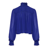 Maxi gathered high‑neck silk top