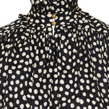 Maxi gathered high‑neck silk top