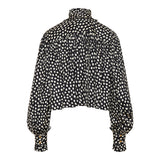 Maxi gathered high‑neck silk top