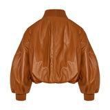 Cropped cocoon leather bomber jacket