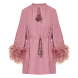 Cady couture V-neck dress with feather trim