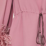 Cady couture V-neck dress with feather trim