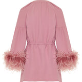 Cady couture V-neck dress with feather trim