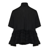 Peplum lace-trimmed wool top