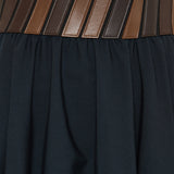 Leather‑trimmed wool midi skirt