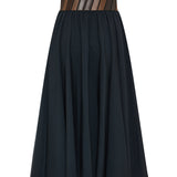 Leather‑trimmed wool midi skirt