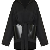 Leather-trimmed virgin wool wrap jacket