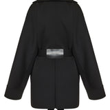 Leather-trimmed virgin wool wrap jacket