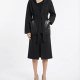 Leather-trimmed virgin wool wrap jacket