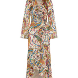 Asymmetric paisley‑print midi dress
