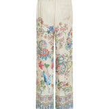 Printed satin wide‑leg trousers
