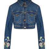 Cropped denim jacket with floral embroidery