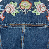 Cropped denim jacket with floral embroidery