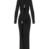 Crystal‑pendant open‑twist midi dress