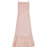 Broderie anglaise cotton midi dress with silk trim